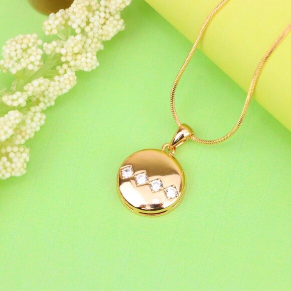 "Round Rose Gold Pendant with Zigzag White Crystal Accent Design, XPPT1255 - Picture 12 of 12